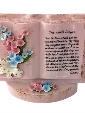 Norcrest Lords Prayer Planter Vase‎ Porcelain Hand Painted Pink Vtg Wall Pocket